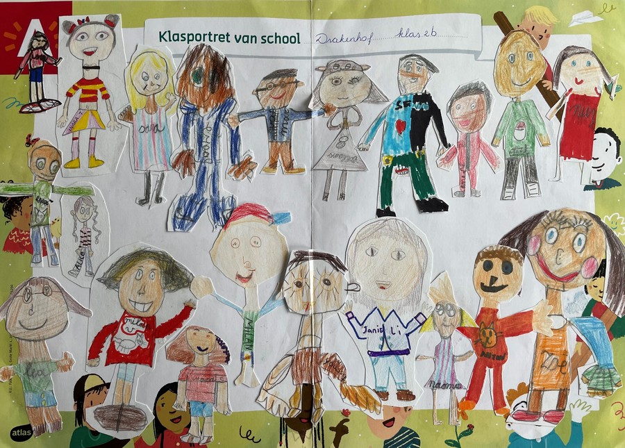klasportret getekend door kinderen van basisschool Drakenhof
