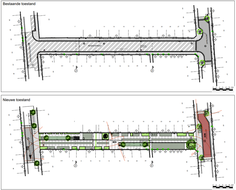 Grondplan van het bestaande en definitief ontwerp.