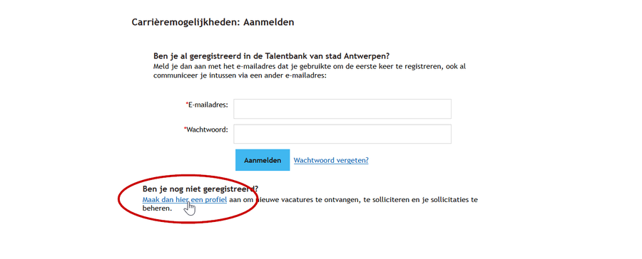 Screenshot talentbank stad Antwerpen Screenshot talentbank stad Antwerpen