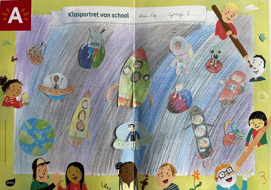 klasportret getekend door kinderen van basisschool Klim-Op