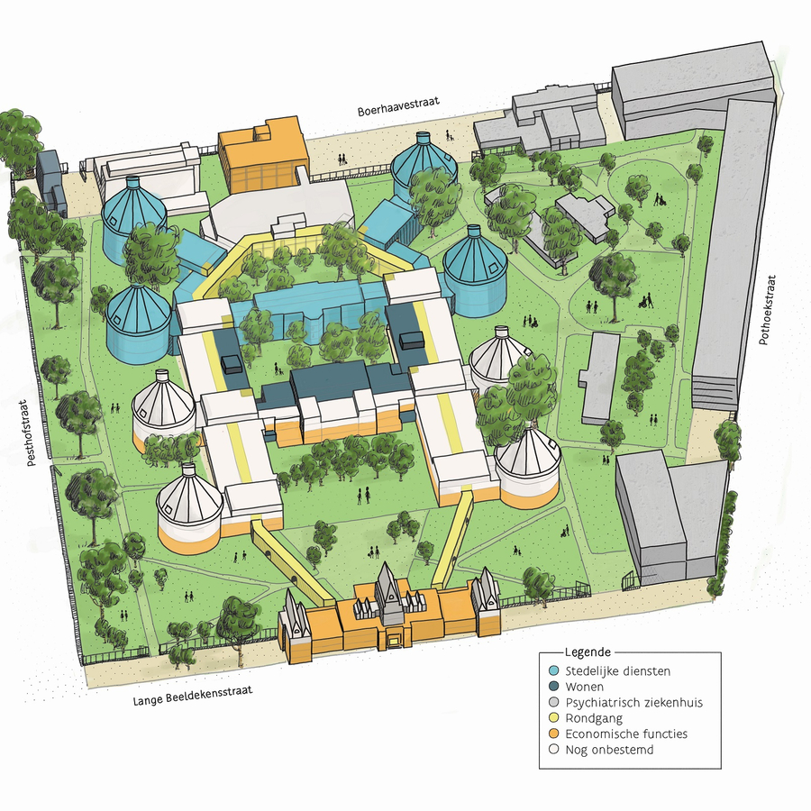 Een plattegrondschets van de toekomstige Stuivenbergsite. Een plattegrondschets van de toekomstige Stuivenbergsite.
