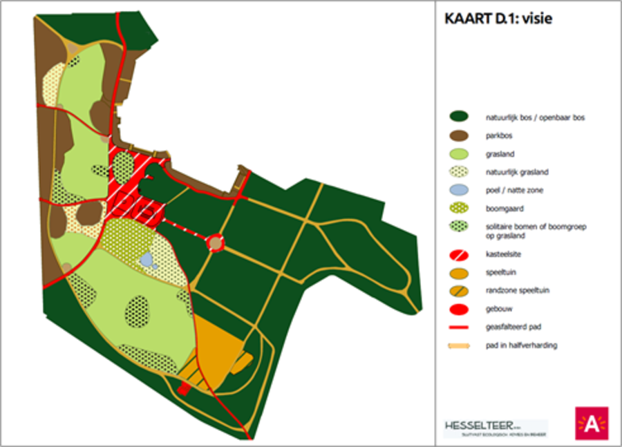 Kaart met grondplan: Indeling Te Boelaarpark volgens het beheerplan Kaart met grondplan: Indeling Te Boelaarpark volgens het beheerplan