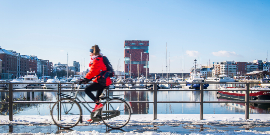 fietser in de sneeuw fietser in de sneeuw