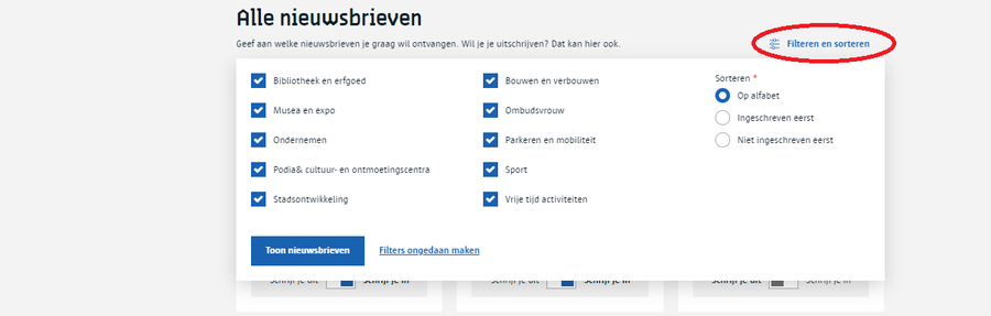 Filterfunctie bij nieuwsbrieven op antwerpen.be Filterfunctie bij nieuwsbrieven op antwerpen.be