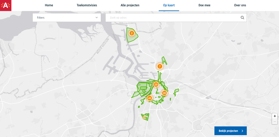 Het geografische overzicht van de projecten op Antwerpen Morgen op kaart.