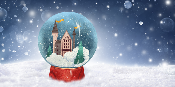 Illustratie van kasteel in een sneeuwbol.