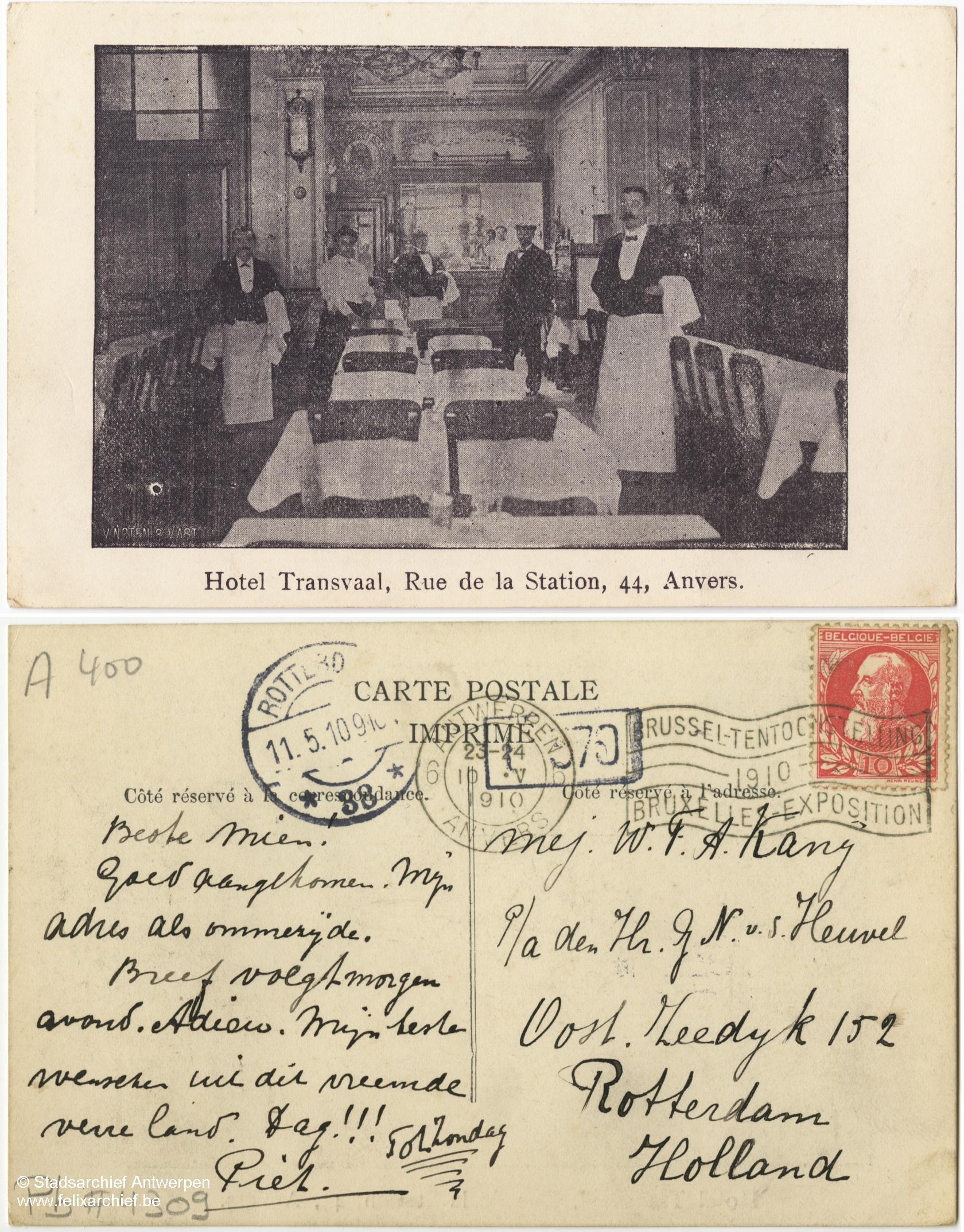 Postkaart van hotel Transvaal Postkaart van hotel Transvaal