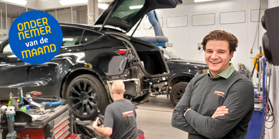Christof Claes in het werkatelier van Carrosserie Markant