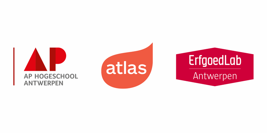 Logo AP Hogeschool Antwerpen, logo Atlas, logo Erfgoedlab Antwerpen