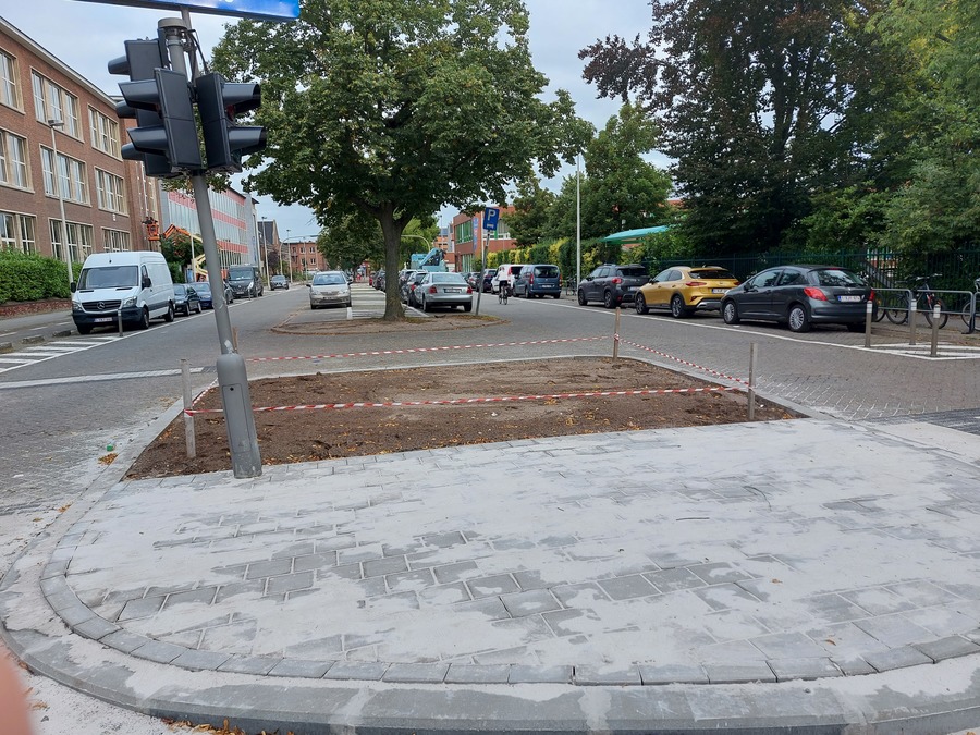 Middenberm plantvak hoek Gildestraat/C. De Jongstraat