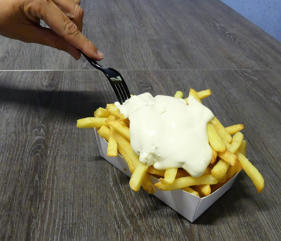 Een pakje friet met mayonaise