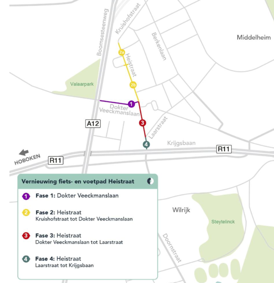 Overzicht fasen werken Heistraat - Dokter Veeckmanslaan