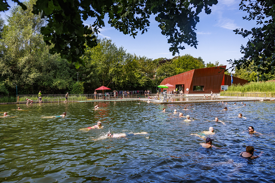 Zwemmers in zwemvijver Boekenberg