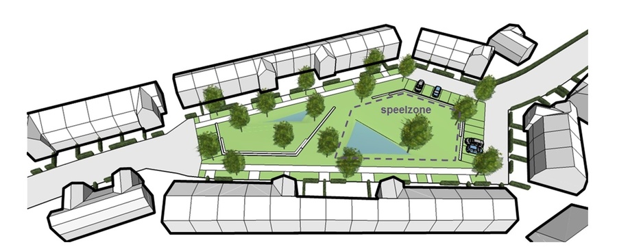 Centraal in het ontwerp is een speelzone voorzien Centraal in het ontwerp is een speelzone voorzien
