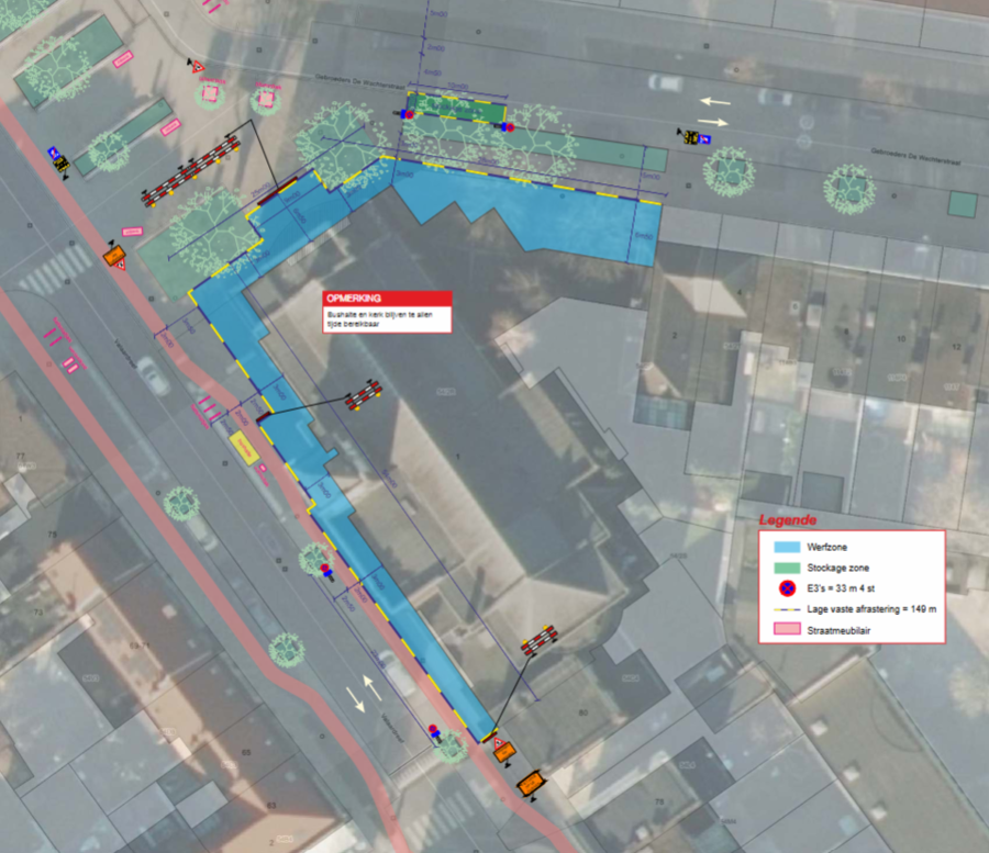 Signalisatieplan werken (werfzone aangeduid in het blauw)