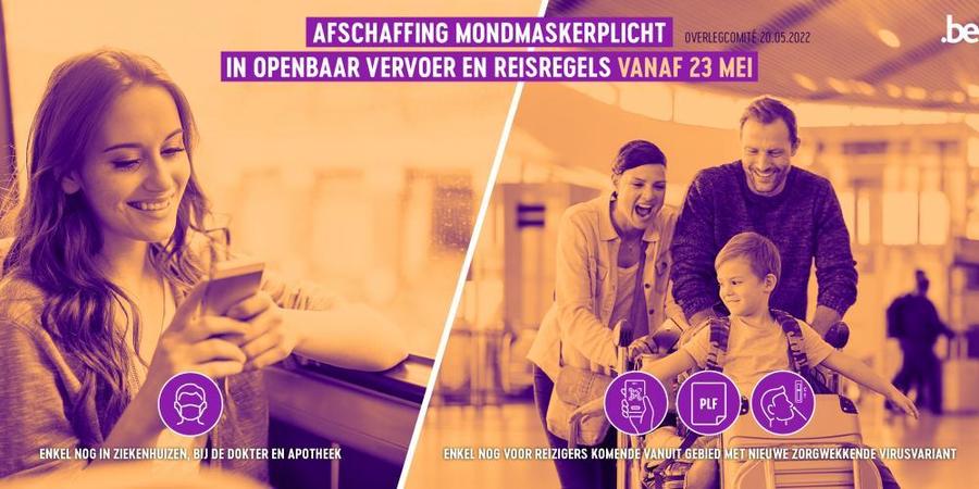 Afschaffing mondmaskerplicht in openbaar vervoer en reisregels vanaf 23 mei Afschaffing mondmaskerplicht in openbaar vervoer en reisregels vanaf 23 mei