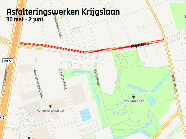 Asfalteringswerken Krijgslaan 30 mei tot en met 2 juni 2023