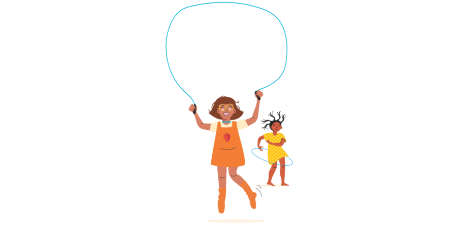 Een illustratie van twee meisjes die samen spelen en bewegen. Leuk bewegen is een goede tip voor een gezonde manier van leven. En het helpt tegen overgewicht en obesitas. Een illustratie van twee meisjes die samen spelen en bewegen. Leuk bewegen is een goede tip voor een gezonde manier van leven. En het helpt tegen overgewicht en obesitas.