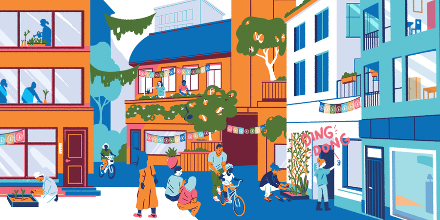 Geveltuinen en groenslingers in de straat