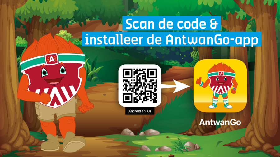 Scan de QR-code in het midden van deze afbeelding en installeer de AntwanGo-app Scan de QR-code in het midden van deze afbeelding en installeer de AntwanGo-app
