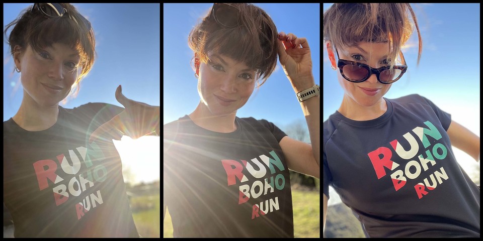 3 foto's van t-shirt Run Boho Run