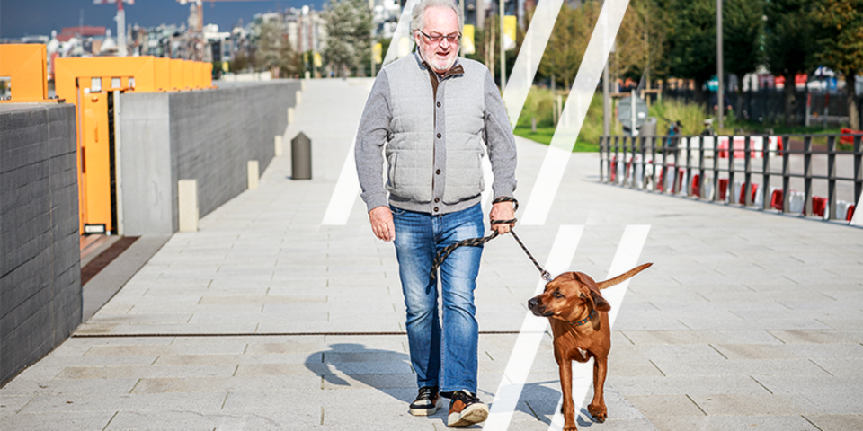 Man wandelt met zijn hond