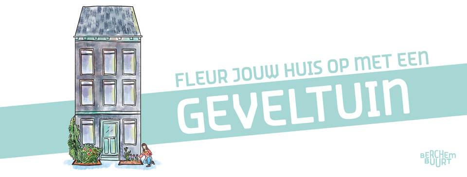 Illustratie van dame die bloemen aanplant in een geveltuin