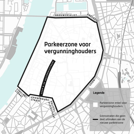 Kaart van de parkeerzone voor bewoners en vergunninghouders