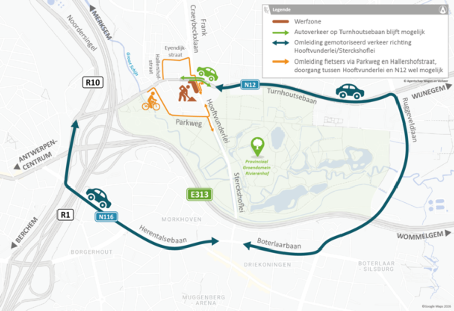 Overzicht van de verkeerssituatie tijdens de werken.