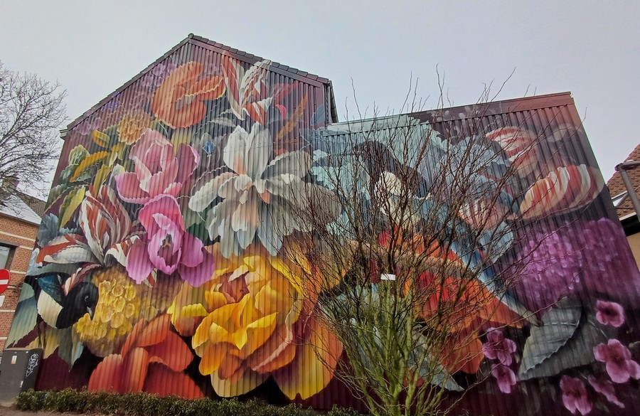 streetart op zijgevel van huis streetart op zijgevel van huis