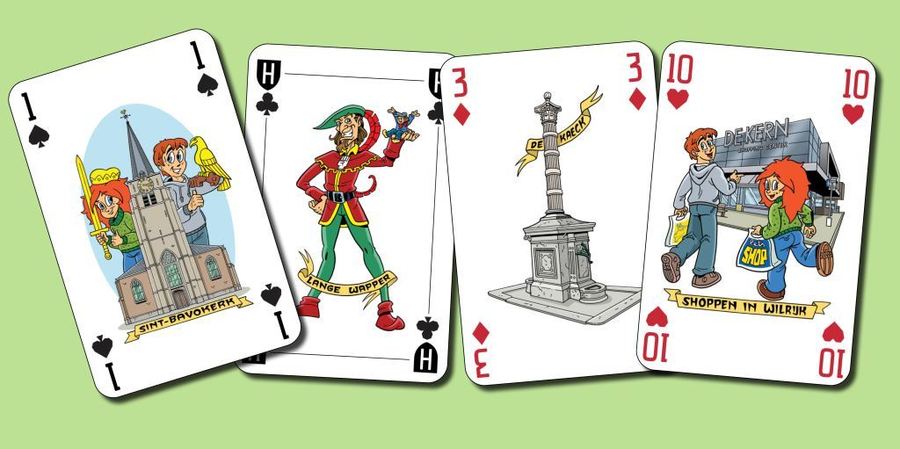 Enkele speelkaarten van de Wilrijkse kaartset Enkele speelkaarten van de Wilrijkse kaartset