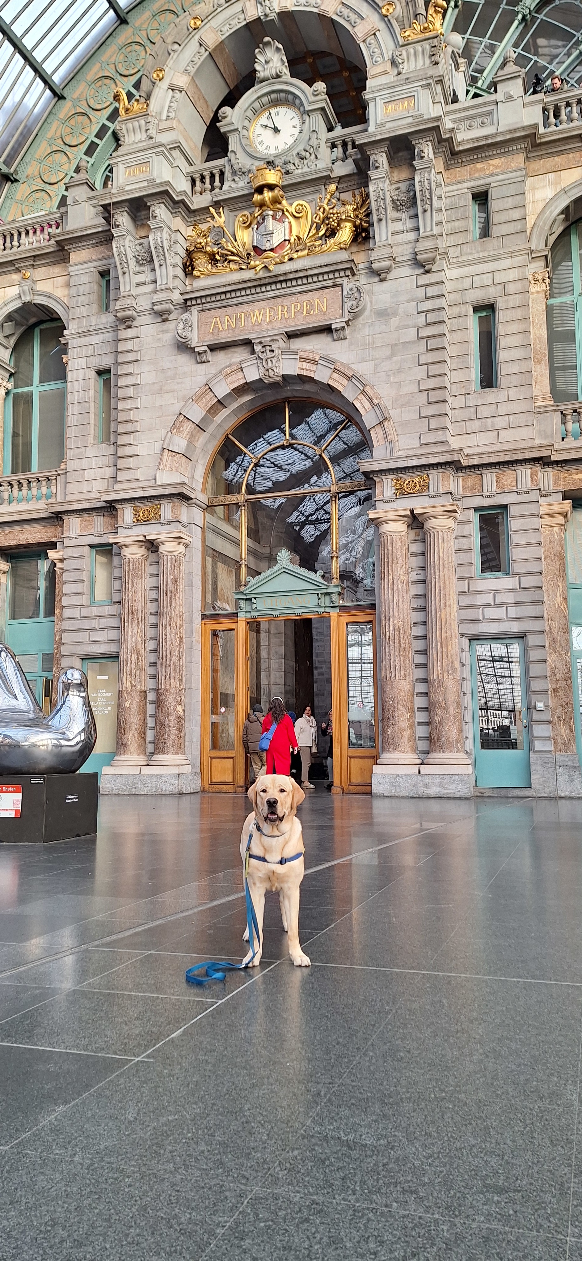 Atlas in het Centraal Station van Antwerpen, aan het leren hoe hij de trein neemt