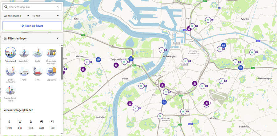 Screenshot van de website van Slim naar Antwerpen