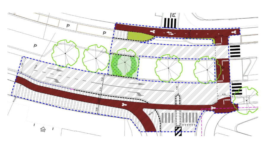 Plan nieuwe toestand kruispunt Groenenborgerlaan - Platanenlaan