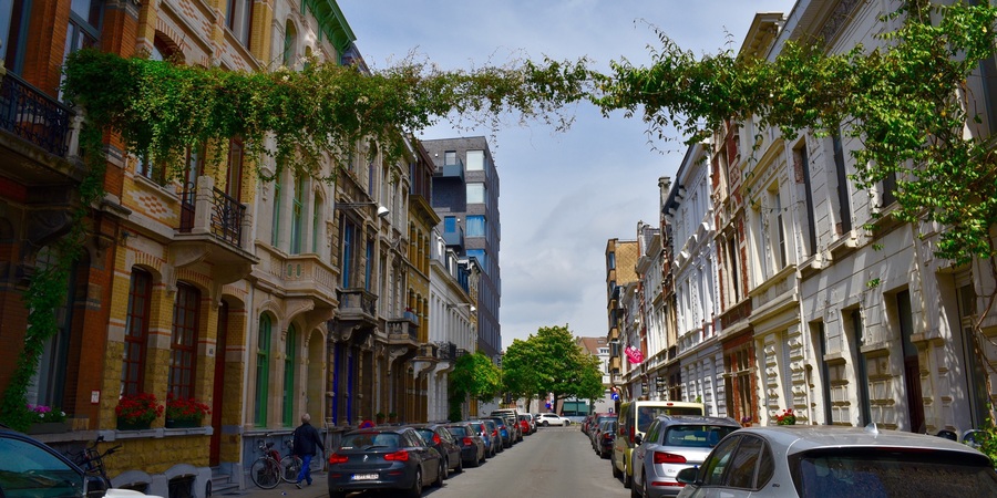 een groenslinger in een Antwerpse straat een groenslinger in een Antwerpse straat