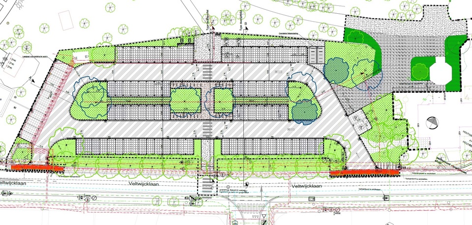 Het plan van het nieuwe ontwerp van de parking park Hof De Bist