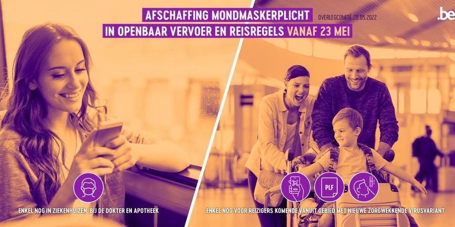 Afschaffing mondmaskerplicht in openbaar vervoer en reisregels vanaf 23 mei Afschaffing mondmaskerplicht in openbaar vervoer en reisregels vanaf 23 mei