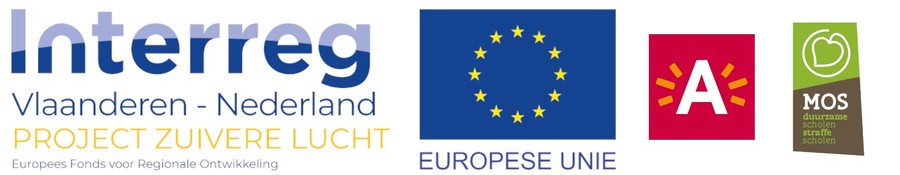 De logo's van de organiserende partners: het Europese project Zuivere Lucht van Interreg Vlaanderen - Nederland, de stad Antwerpen en MOS Vlaanderen De logo's van de organiserende partners: het Europese project Zuivere Lucht van Interreg Vlaanderen - Nederland, de stad Antwerpen en MOS Vlaanderen