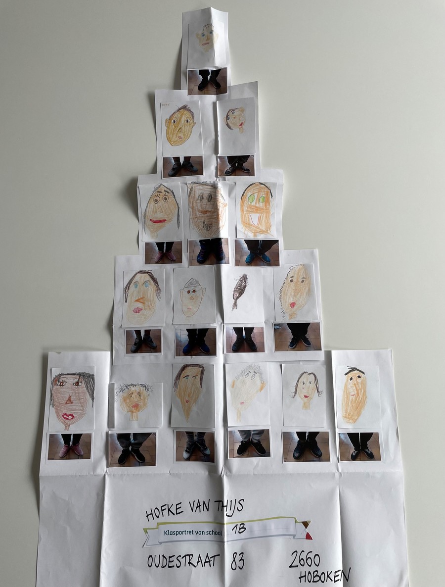 klasportret getekend door kinderen van basisschool Hofke van Thijs