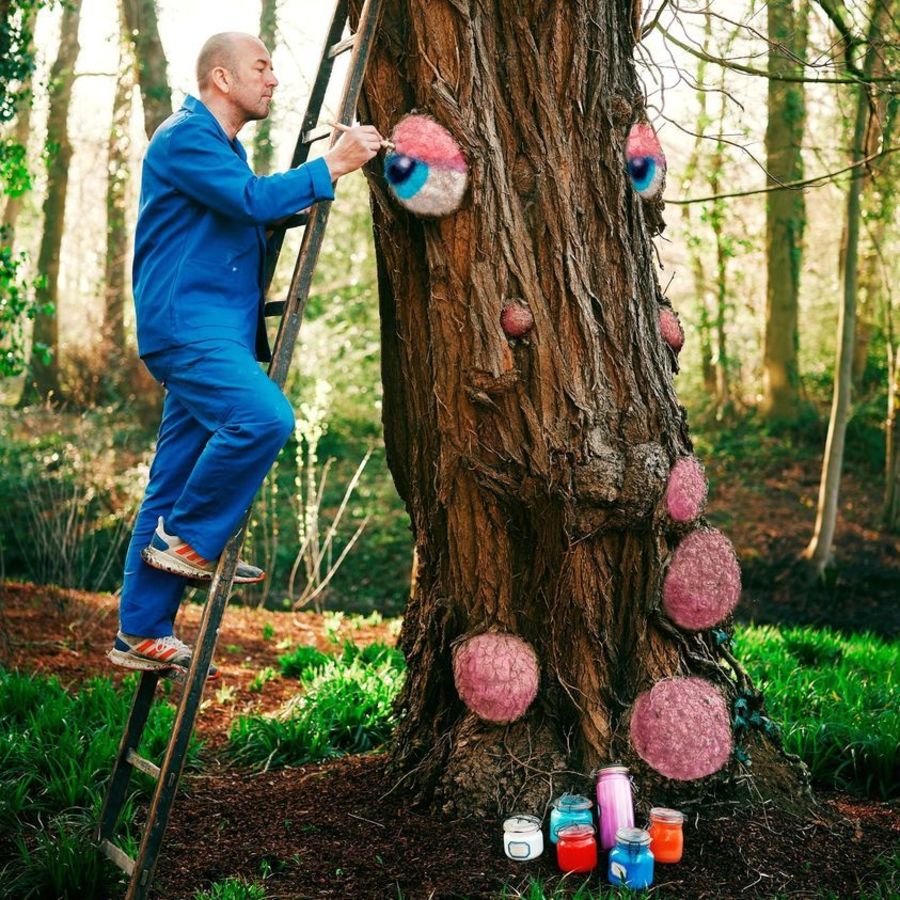 ZAZA beschildert de bomen in het Boekenbergpark ZAZA beschildert de bomen in het Boekenbergpark