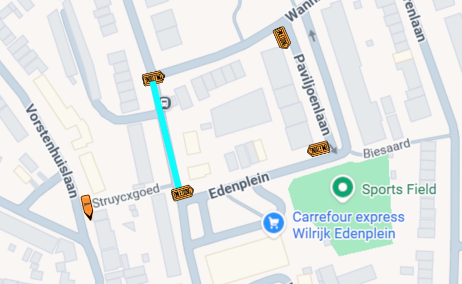 Omleiding werken fase 1B (werfzone aangeduid in het blauw)