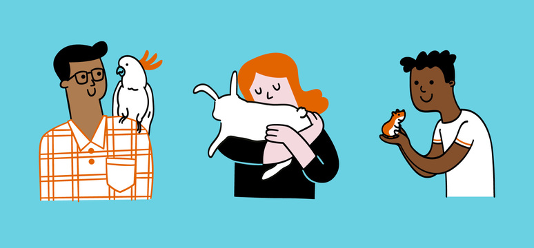 illustratie van mensen met verschillende dieren