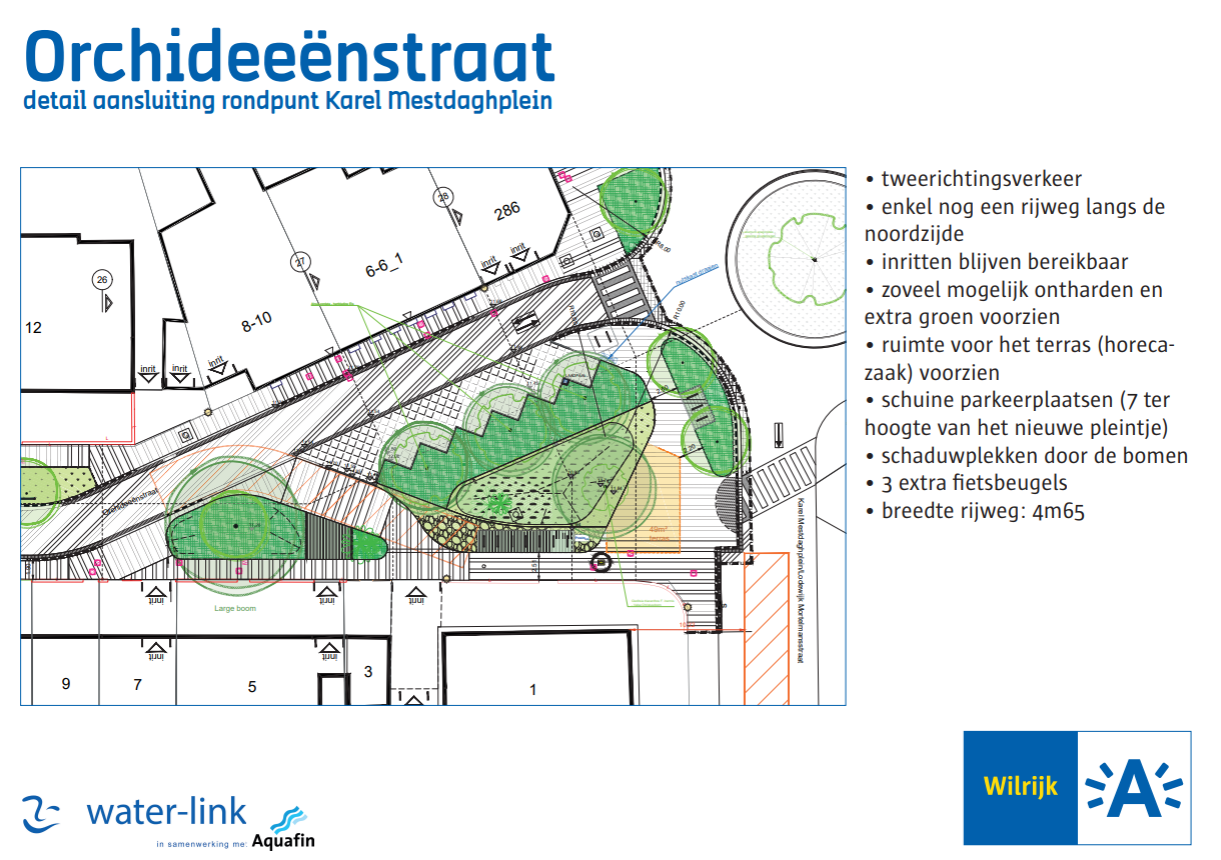 Detail rondpunt Orchideeënstraat - Karel Mestdaghplein