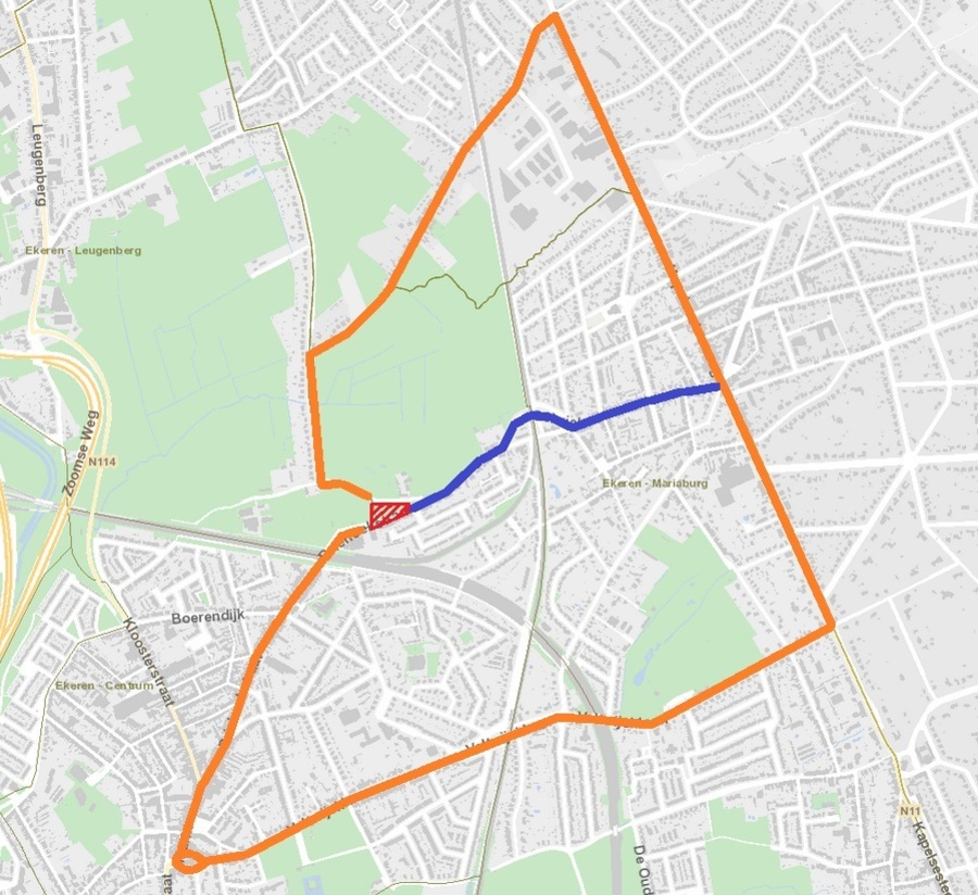 Kaartje van de omleiding Kaartje van de omleiding