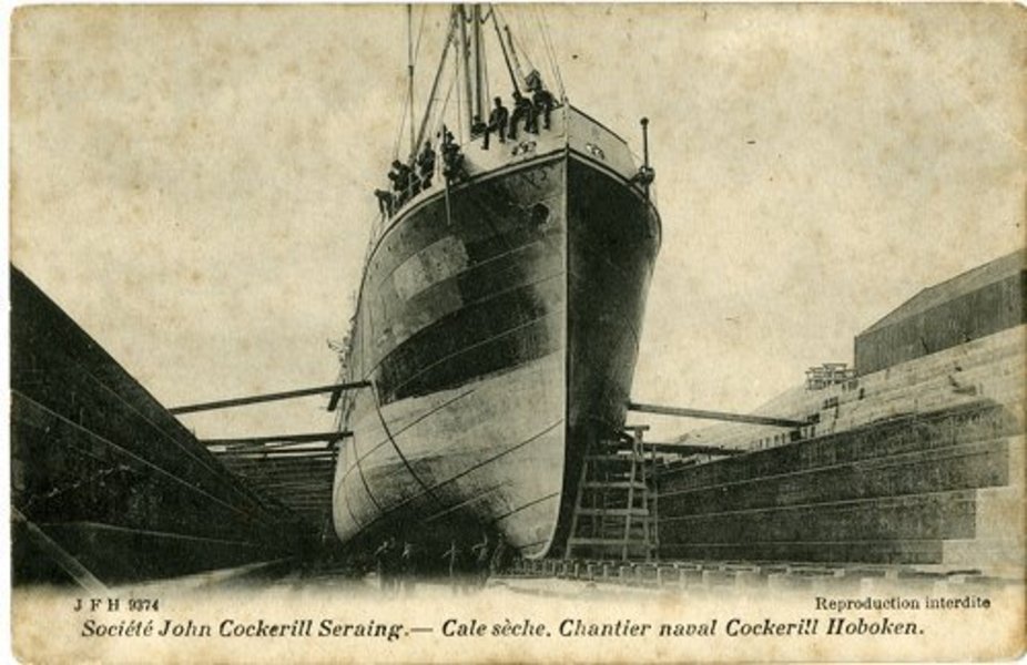 Droogdok scheepswerf John Cockerill Hoboken: postkaart, 1902 Droogdok scheepswerf John Cockerill Hoboken: postkaart, 1902