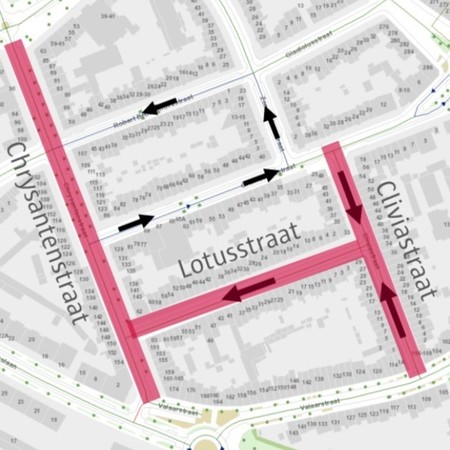 Aanpassing van de rijrichtingen in de Cliviastraat en Lotusstraat.