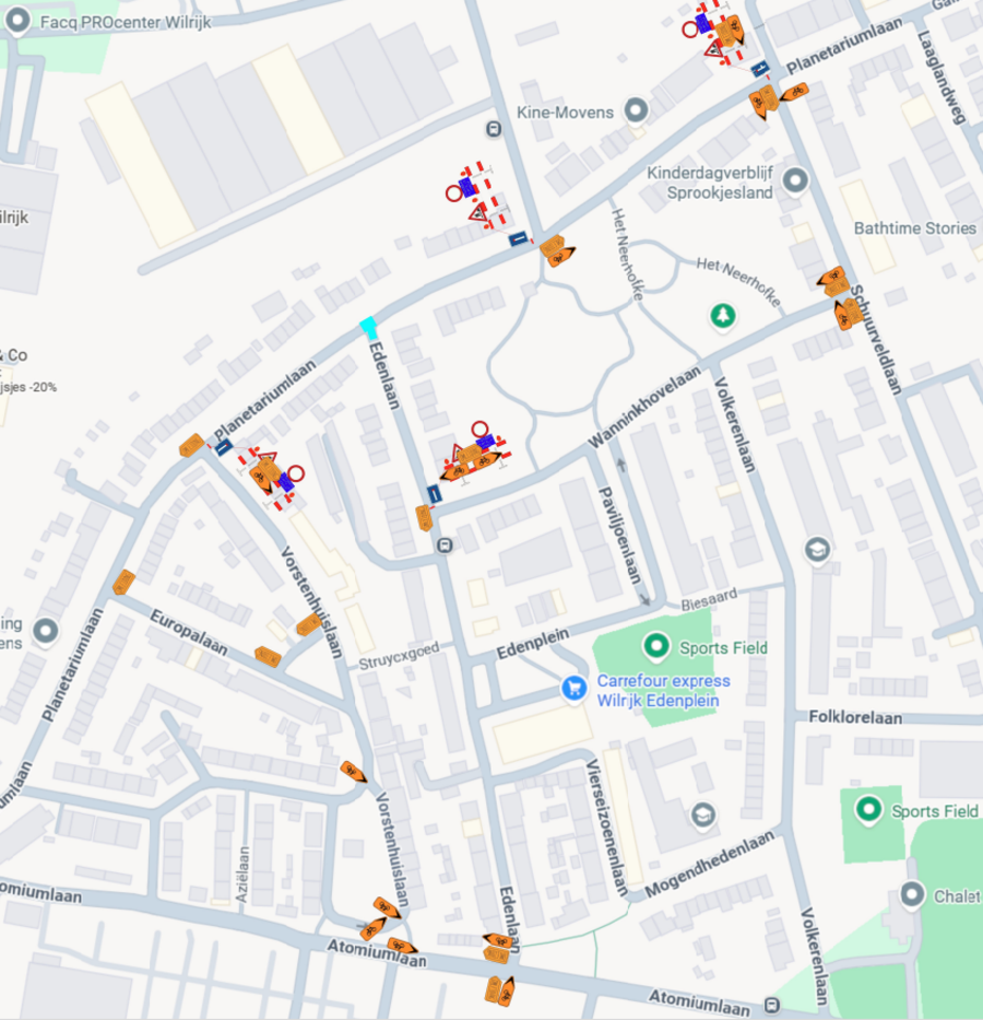 Omleiding werken fase 4 (werfzone aangeduid in het blauw)