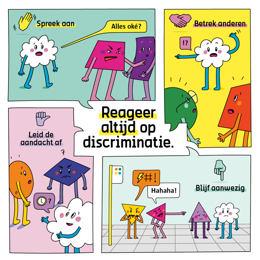 Reageer altijd. Spreek aan, blijf in de buurt, zorg voor afleiding of betrek anderen. Reageer altijd. Spreek aan, blijf in de buurt, zorg voor afleiding of betrek anderen.