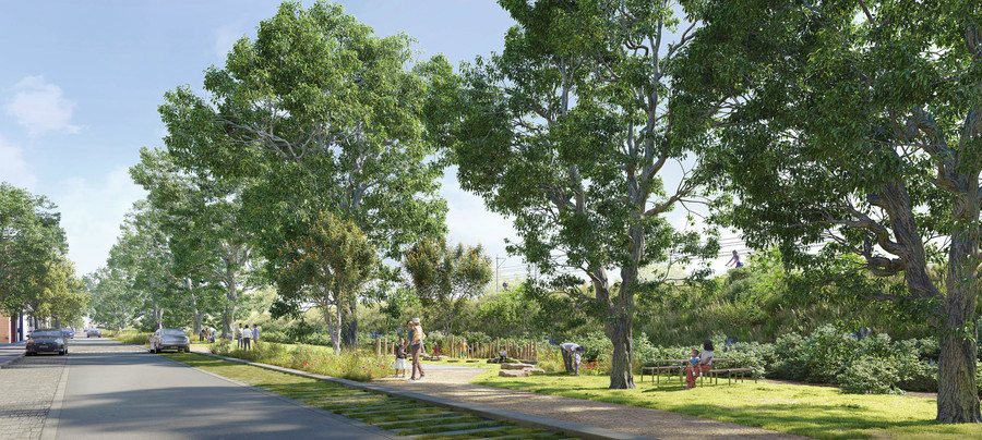 Toekomstbeeld speelplek en picknickbank in de groenzone tussen de Smaragdstraat en de Lodewijk Van Berckenlaan, toegankelijk via een halfverhard pad. Toekomstbeeld speelplek en picknickbank in de groenzone tussen de Smaragdstraat en de Lodewijk Van Berckenlaan, toegankelijk via een halfverhard pad.