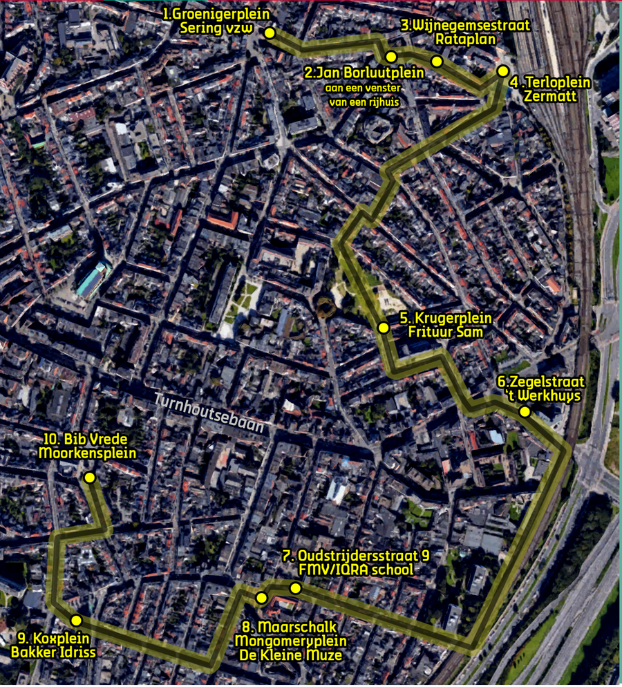 Plan van de route van de Prentenkaravaan Plan van de route van de Prentenkaravaan